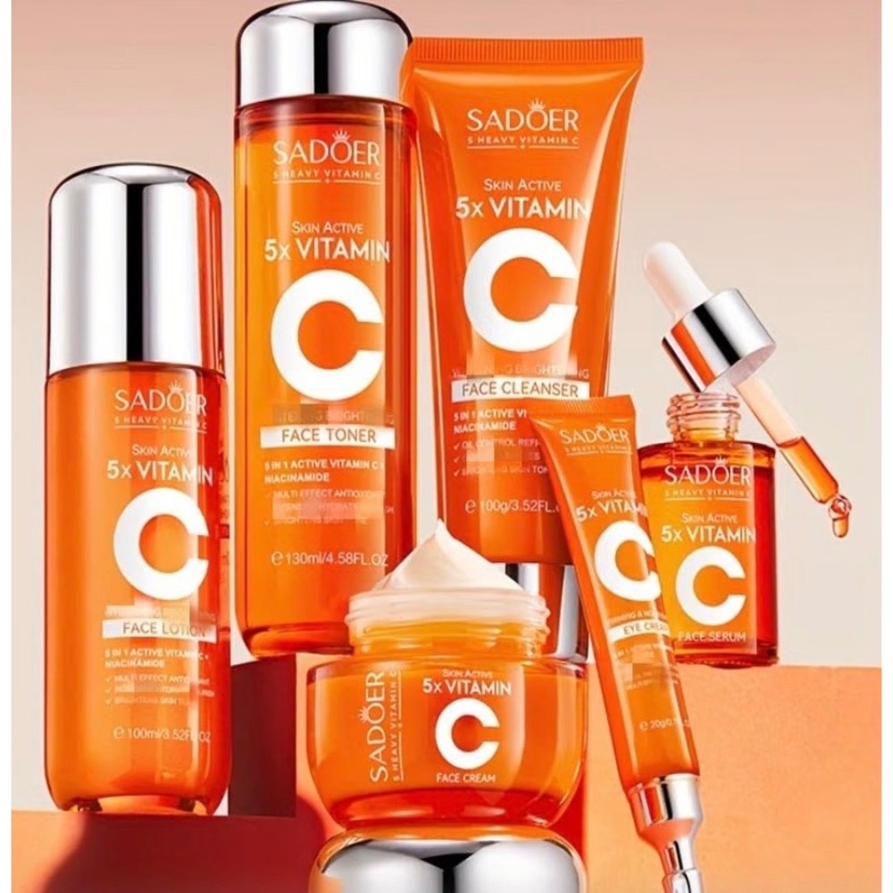 NEW SADOER 5X Vitamin C Skincare Gift Set Serum Cleanser Toner Cream Eye 6 Pc